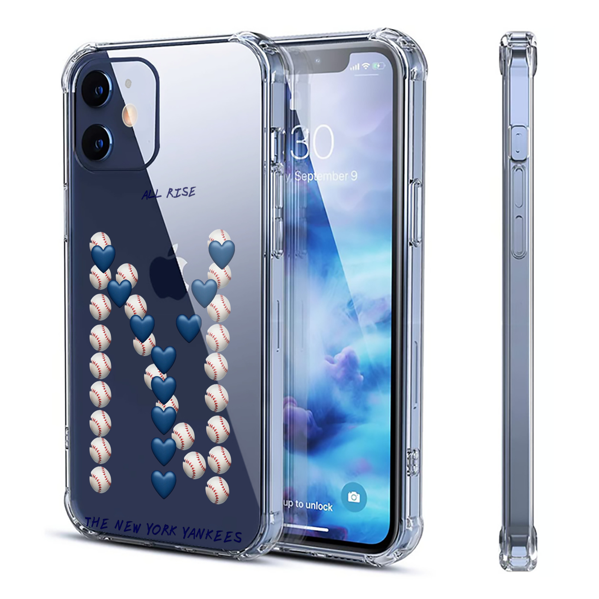 New York Yankees All Rise Love Baseball Clear IPhone 12 Case – Soft TPU With UV Print – Enhanced Drop Protection, Precise Fit, Anti-Fingerprint, Customizable Design, Scratch-Resistant, Yellow-Resistant